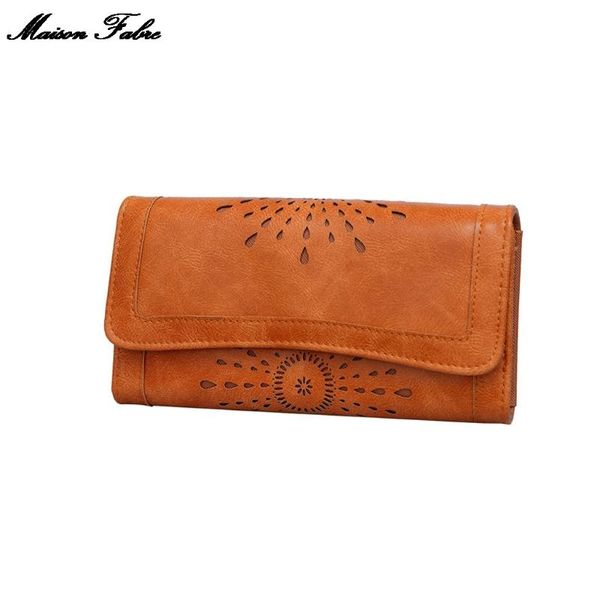 

maison fabre fashion new women leather retro pure color hollow out long wallet coin purse card holders handbag, Red;black