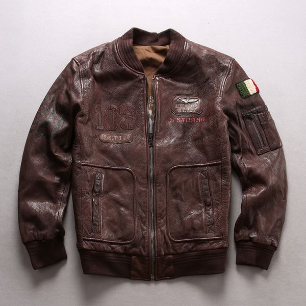 

мужская стильная бейсбольная куртка из козьей кожи с рисунком модная куртка из натуральной кожи мужчины коричневый черный летное пальто мужс, Black