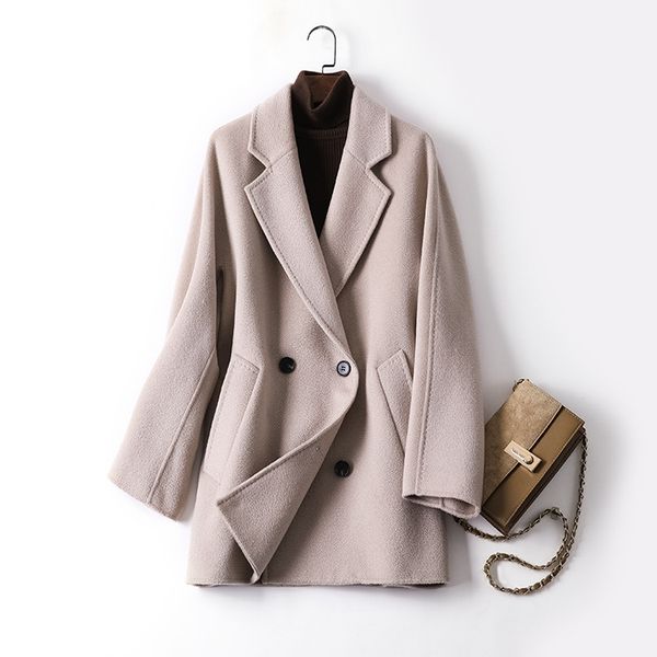 

gowinlin winter long wool women coat double sided cashmere outwear autumn plus size ladies overcoats y191, Black