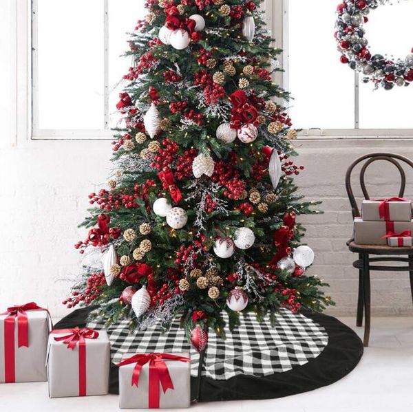 Christmas Santa Claus Tree Skirt Black Grid Burlap Tree Skirt