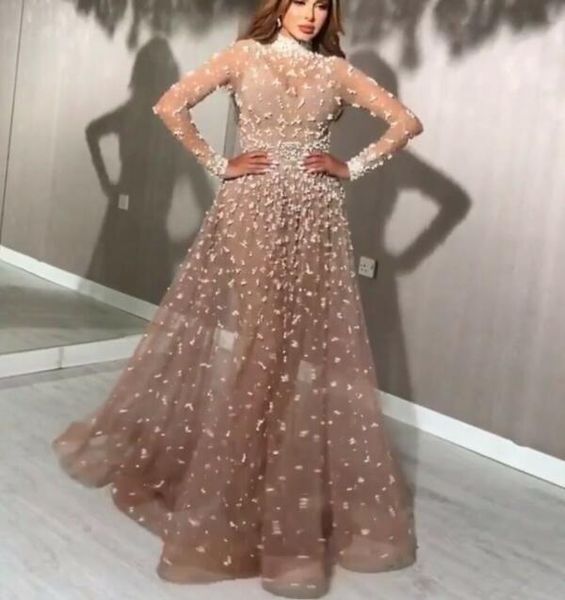

evening dress youself aljasmi larourjoisie maxi dresses turtle neck a line ankle length long sleeve zipper sheer sequins, Black;pink