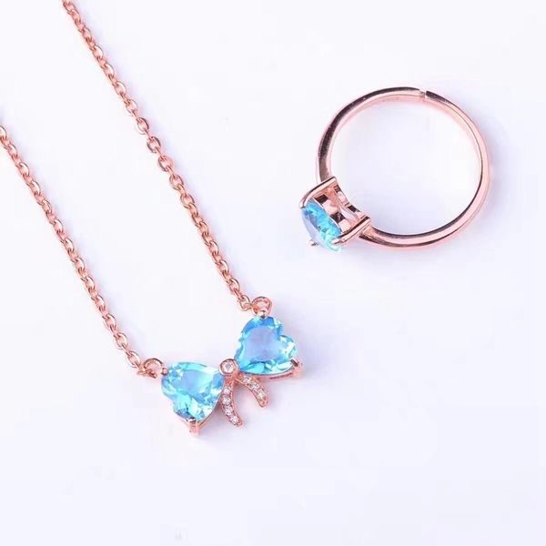 

blue z s925 sterling silver heart necklace ring set simple elegant women's jewelry, Black