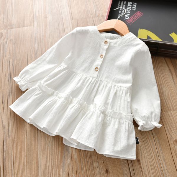 

2019 baby girls clothes blouses dress cotton linen spring long sleeve infants female children dress white vetements de garcons, White;black