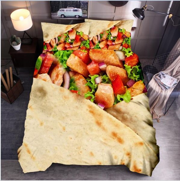 

3pcs home textile burger burrito personal chicken roll duvet cover set single double bed bedding sets 200cm*230cm