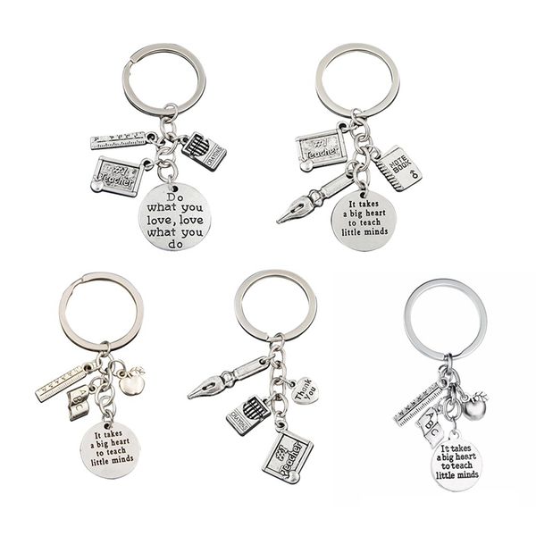

1pc teacher keychains it takes a big heart to teach little minds keyring key ring jewelry for teachers day gift, Silver