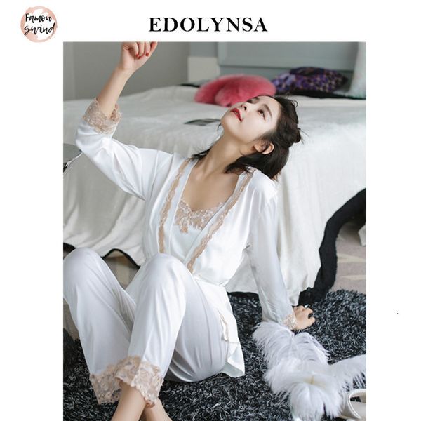 

3 три сатин пижама женщины шнурка silk платье полиэстер set выдалбливают пальто ремень полный брюки robe set пижама h650, Black;red