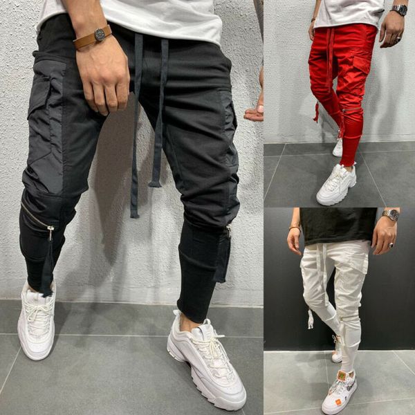 

new fashion elasticated men's pants autumn winter outdoor elastic tracksuit sport gym jogging joggers sweat pants male boy, Black