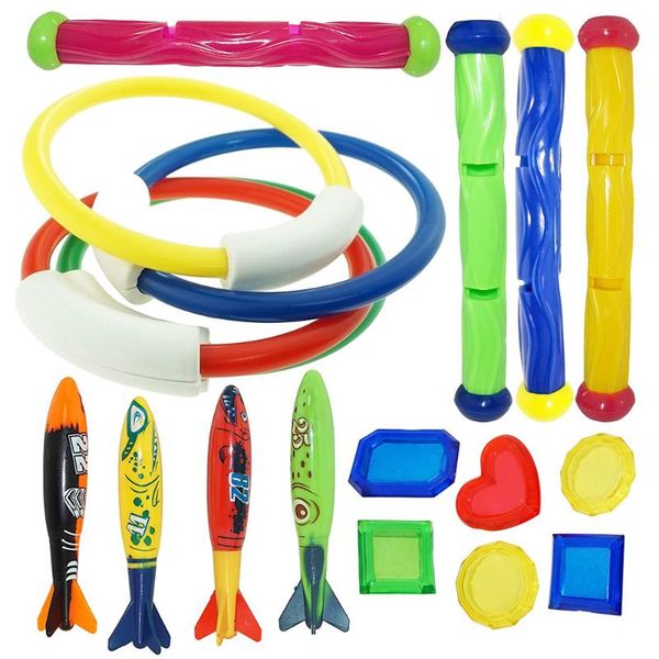 

22pcs diving game toys set kids swimming pool throwing toy swim ring circle underwater beach summer children pool accessories