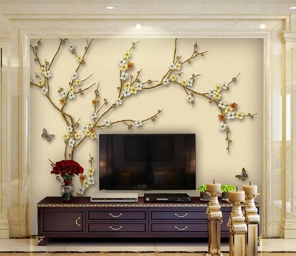 

3d wallpaper magnolia hand-painted brushwork flowers and birds mural living room tv background wall wallpaper home decoration