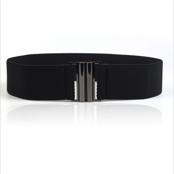 

new fashion lady's wide elastic belt leather belt double metal buckle waistband stretchy women waist, Black;brown