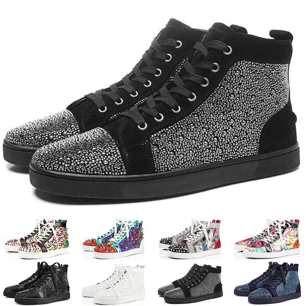 

New Fashion Luxury Designer For Men Women Red Bottoms shoes Studded Spikes Flat sneakers Party Genuine Leather casual rivet shoe size 36-47