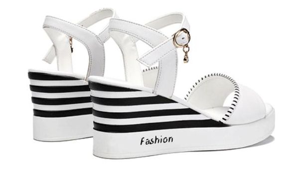 

2019 women's sandals in summer with new style slope heel thick bottom waterproof table @52, Black