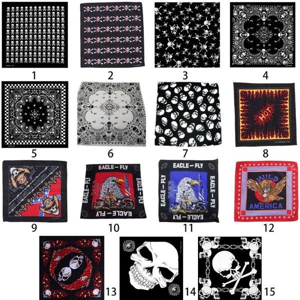 

54x54cm flaming skull square bandanas cotton motorcycle eagle print neck tie biker handkerchief hip hop dancing head wrap, Black
