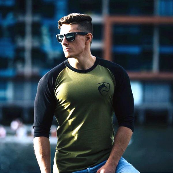 

alphalete new men three quarter sleeve t-shirts cotton gyms fitness workout clothing male casual fashion brand tees, White;black