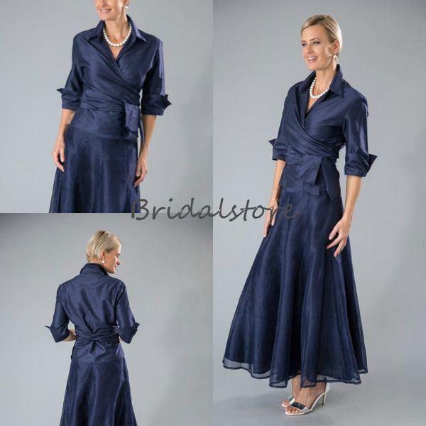 

fake two pieces long mother of bride dresses for beach wedding with 1/2 sleeves formal evening skirt outfit navy blue plus dresses, Black;red
