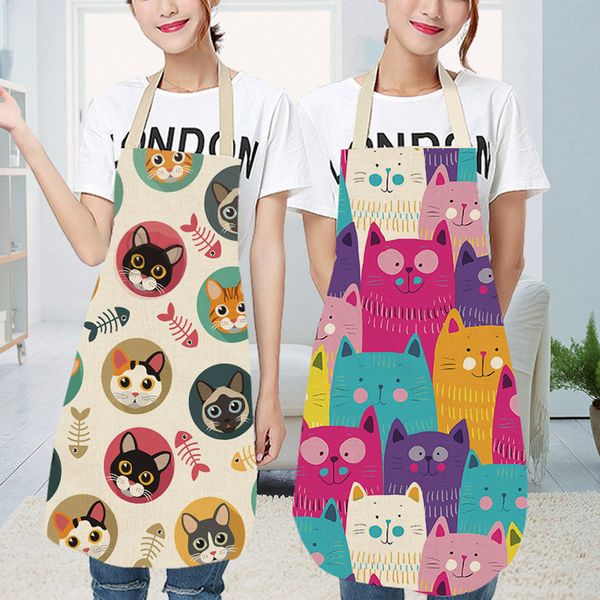 

cute cat family printed рукавов фартук хлопок унисекс белье фартуки главная кухня очистка инструменты и принадлежности для нового года