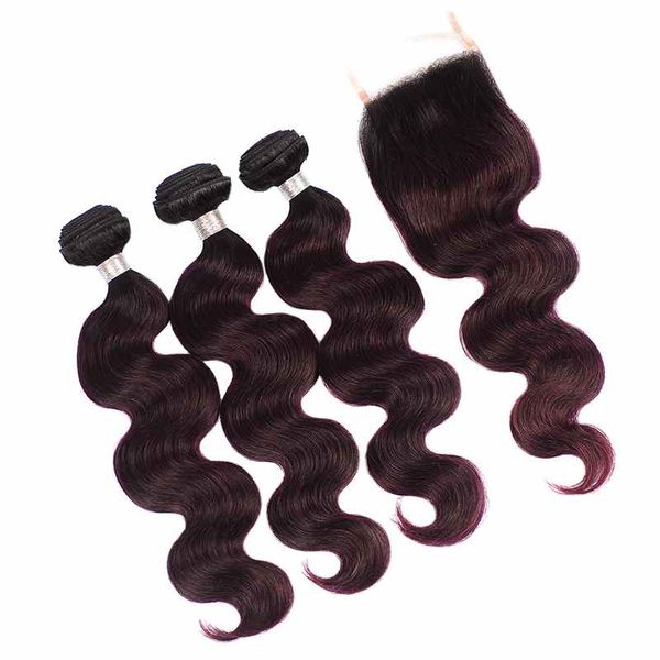 1b Shiningstar 3 Peruvian Body Wave With Closure Dark Red 100