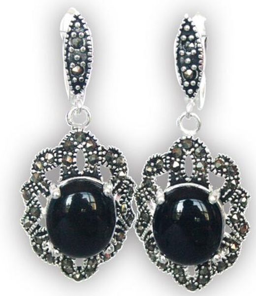 

natural black natural jade, 925 silver gems and earrings 11/2 ", Golden