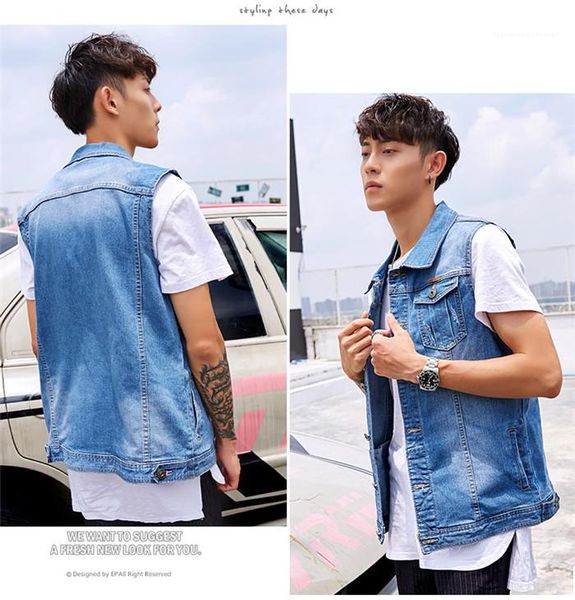 

neck single breasted multi pocket pure color homme casual coat mens plus size denim vests lapel, Black;white