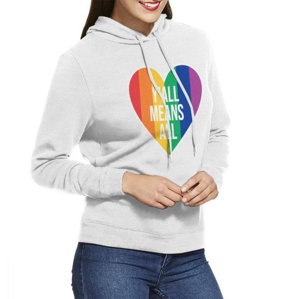 

women's hoodies & sweatshirts y'all means all rainbow heart long sleeve pullover casual cotton sweatshirt, Black
