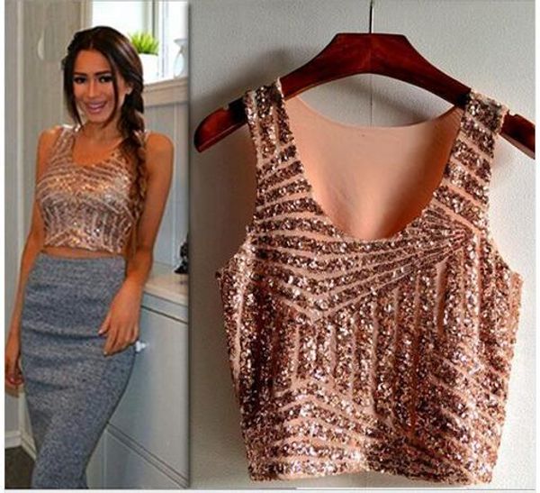 

summer black white gold pink sparkly women crop tank lady girls sequin lace bustier crop top