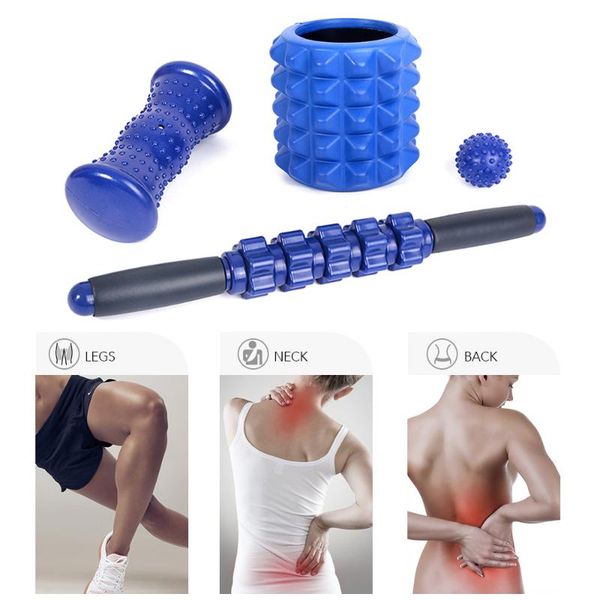 

4pcs massage bundle kit muscle roller stick foam roller massage ball foot for body leg arms exercises