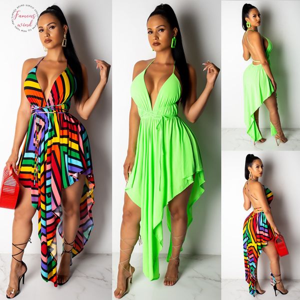 

2020 fashion lady women summer boho bandagesling v neck long backless crop mermaid beach evening party dresses sundress, Black;gray