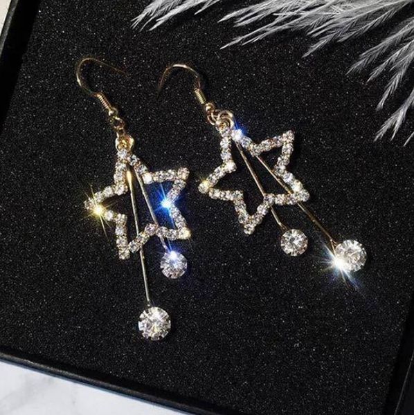 

new fashion personality simple pentagram earring female crystal rhinestone star dangle earrings for women girl trendy jewelry, Golden