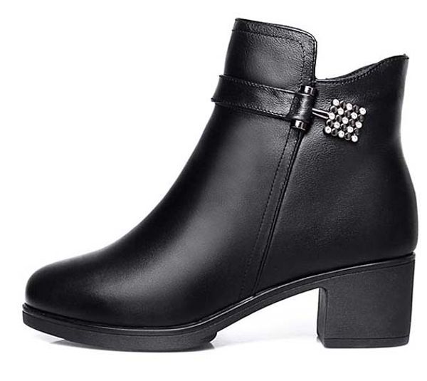 

2019 latest women leather flat boots, classic jumble ankle boot lady casual shoes in clafskin high heel pumps with box size 35-41 bm33, Black