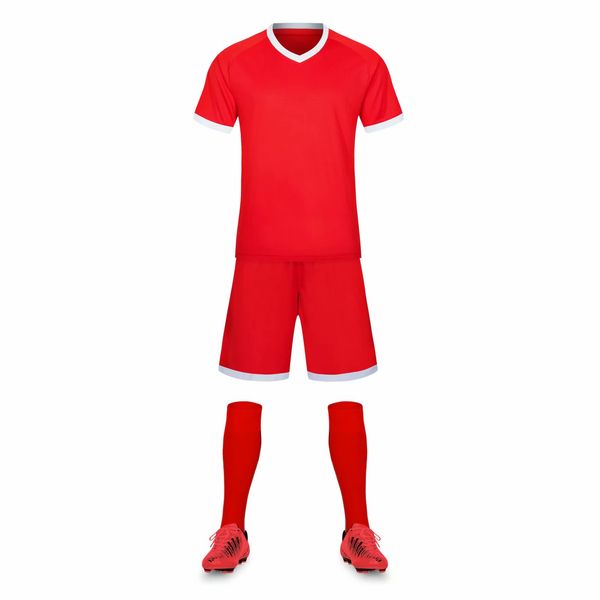 

wholesale customized men football uniforms mens kits sports clothes tracksuits discount boy football sets with shorts b36-031, Black;red