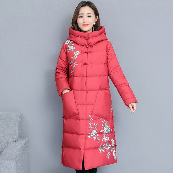 

yiciya red long parka jacket women plus size large thick warm coat winter hooded floral chinese outerwear coats 2019 clothing, Black