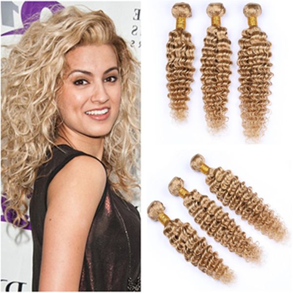 27 Honey Blonde Deep Wave Brazilian Human Hair Weave Bundles Light