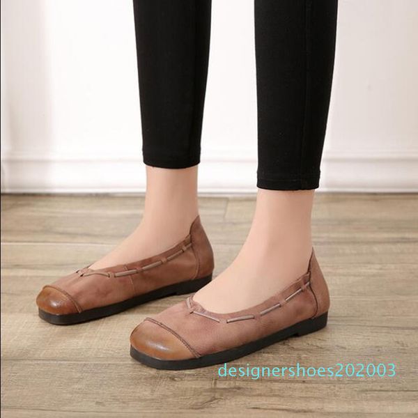 

casual vintage genuine leather women flat singles spring summer new handmade pregnant woman dance shoes comfortable soft d03, Red;white