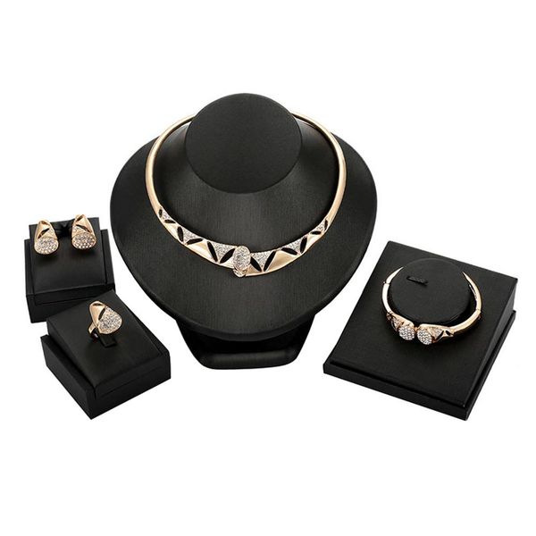 

4pcs/set simple women rhinestone necklace earrings bracelet ring jewelry gift hot, Silver