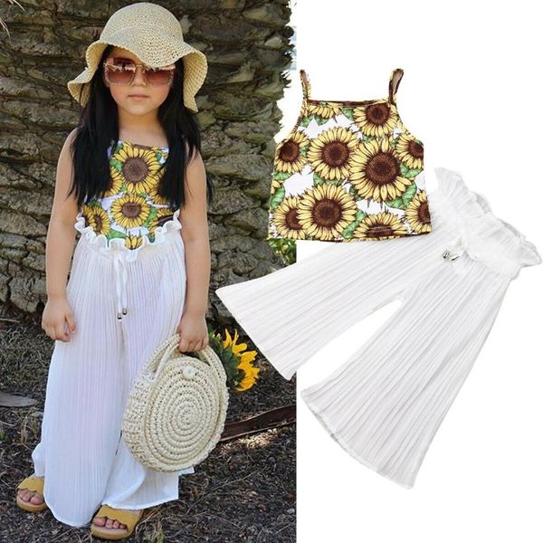 

2-7лет малыш малыш девочка подсолнечник слинг топы футболка длинные брюки наряды набор, White