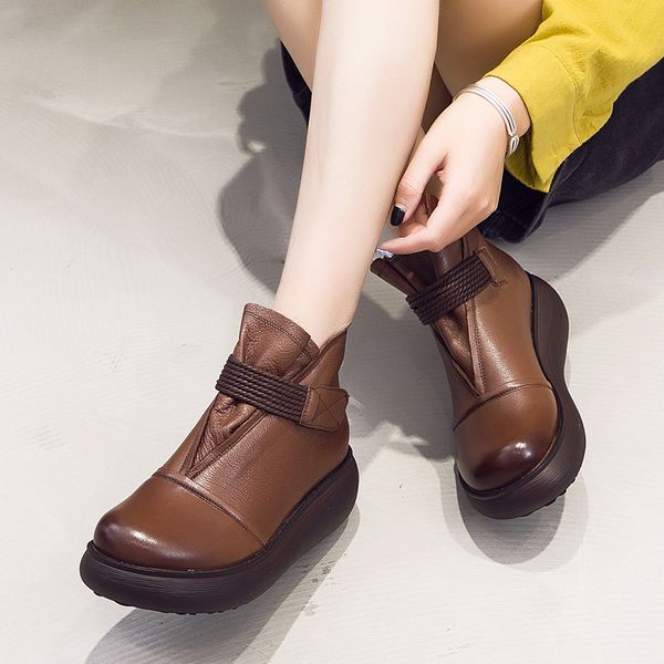 

gktinoo fashion genuine leather women boots winter shoes casual moccasins women boots wedges shoes handmade woman, Black