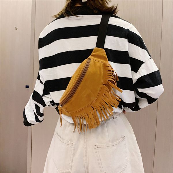 

fashion tassel crossbody bags for women solid color zipper shoulder messenger bag sport running chest bag mobile phone pack #h15