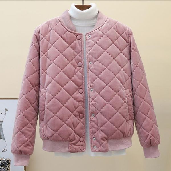 

velvet fabric thick quilted cotton warm baseball coat women streetwear short bomber jacket, Black