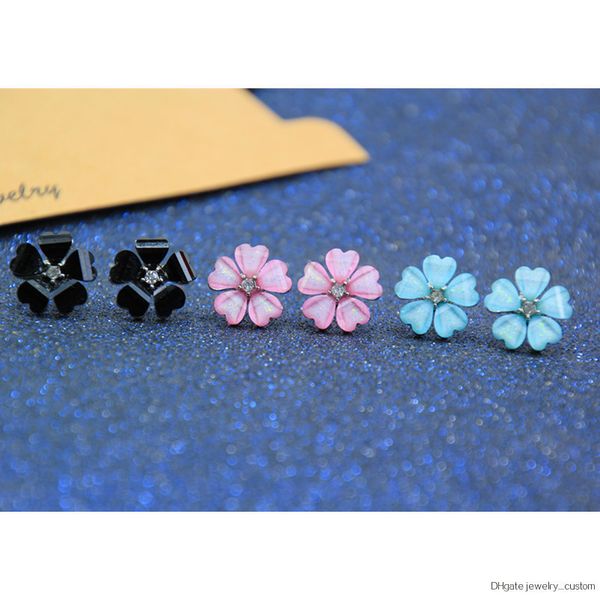 

Romantic Flower Earring Stud Pink Blue Black Elegant Women Earring Crystal Simple Petal Jewelry Earring Fashion E0133