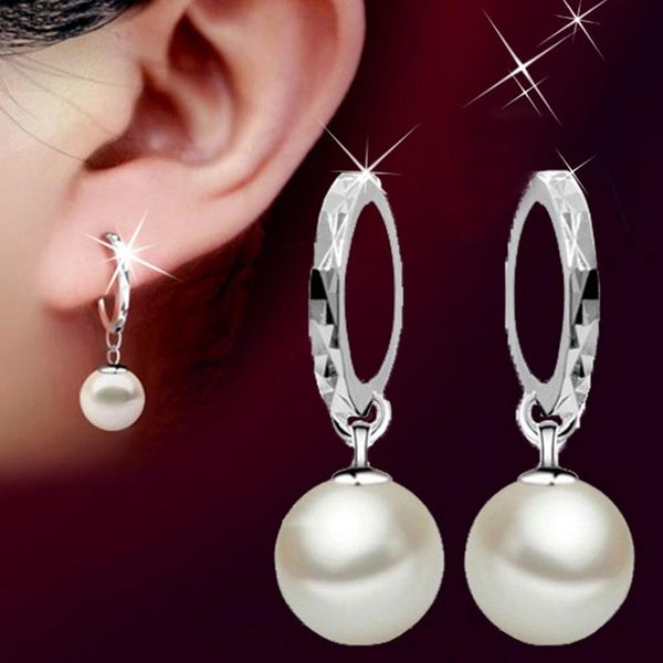 

women fashion fuax pearl dangle eardrop huggie earrings piercing jewelry gift, Golden;silver