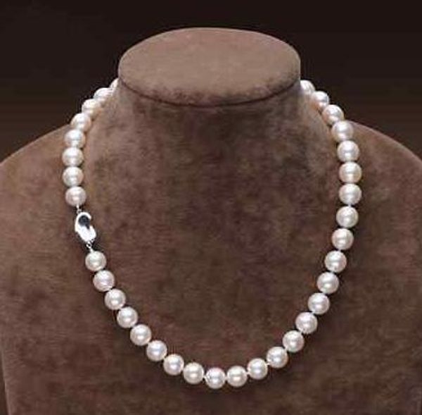 

charming 8-9mm natural south seas white pearl necklace 18 inch 925 silver clasp
