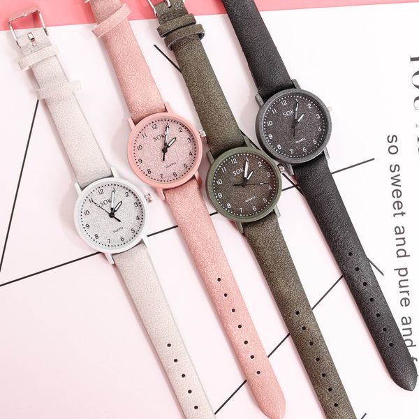 

korean-style simple digital scale artistic vintage college wen belt fashion female watch students leisure watch, Slivery;brown