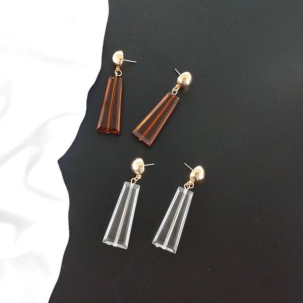 

south korea dongdaemun retro simple elegant trapezoid rectangular acrylic earrings tassels ear stud women's ear stud, Silver