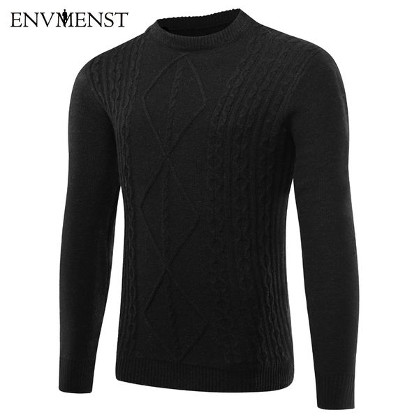 

envmenst 2017 new autumn o-neck knitted pullovers sweater man cotton solid color unique weaving pullover sweater, White;black