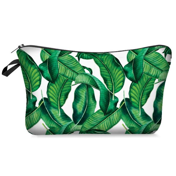 

bagsvogue women cosmetic bags 3d printed green leaf pattern new fashion necessaries for organizer toiletry kosmetyczka