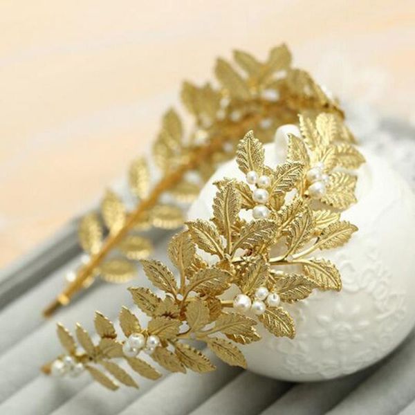 

baroque wedding western hair accessories vintage gold leaf headband metal leaves hairband tiara headpiece head jewelry new women, Golden;white