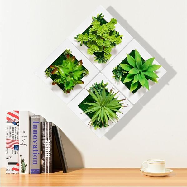 

3d creative me succulent plants imitation wood p frame wall decoration artificial flowers home decor