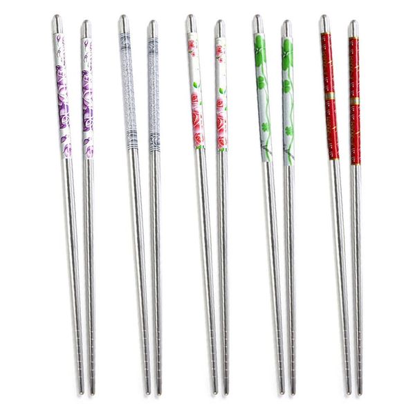 

5 pairs stainless steel non-slip chopsticks chinese style reusable healthy light weight chopsticks food sticks kitchen tableware