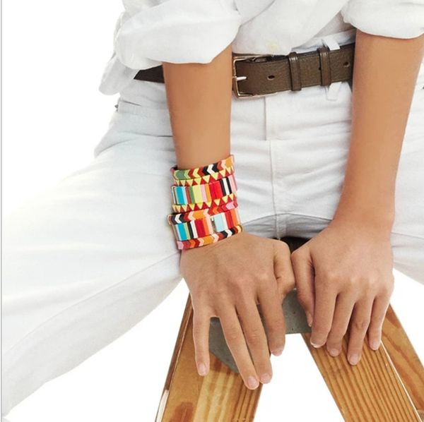 

fashion 1pcs bohemian bracelet handmade friendship braided stackable enamel rainbow tile bracelet bangles suit for women gifts, Black
