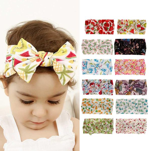 

новорожденные дети с цветочным принтом нейлоновые повязки на голову завязывают волосы луки нейлоновая повязка на голову детские дети девушки, Slivery;white